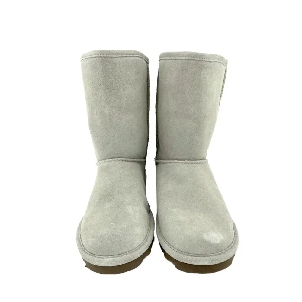 Bearpaw Elle Light Grey Suede Leather Fur Lining Mid Calf Boots SZ 12 New